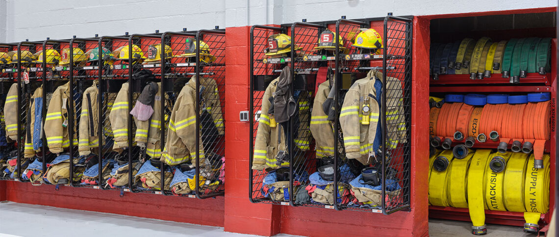 Red Rack Lockers and Hose Cart