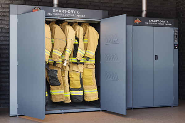 Ready Rack Smart-Dry 6 and Smart-Dry 4 Drying Cabinets Installed with Gear and Doors Open