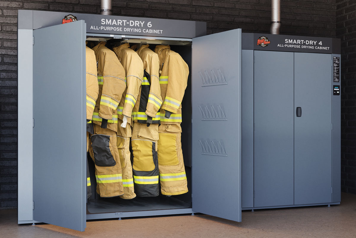 Ready Rack Smart-Dry 6 and Smart-Dry 4 Drying Cabinets Installed with Gear and Doors Open